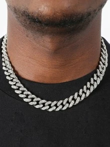 1 Máy Tính Sang Trọng Hợp Kim Kẽm Kim Cương Giả Trang Trí Dây Chuyền Vòng Cổ Nam Cho Trang Trí Hàng Ngày Punk Hip Pop Phong Cách - Bạc - Xem 1