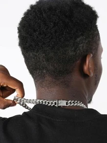 1 Máy Tính Sang Trọng Hợp Kim Kẽm Kim Cương Giả Trang Trí Dây Chuyền Vòng Cổ Nam Cho Trang Trí Hàng Ngày Punk Hip Pop Phong Cách - Bạc - Xem 2