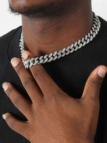 1 Máy Tính Sang Trọng Hợp Kim Kẽm Kim Cương Giả Trang Trí Dây Chuyền Vòng Cổ Nam Cho Trang Trí Hàng Ngày Punk Hip Pop Phong Cách - Bạc - Xem 3