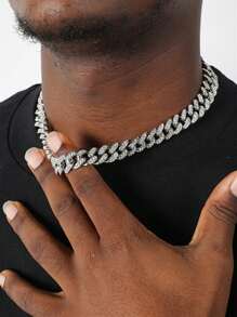 1 Máy Tính Sang Trọng Hợp Kim Kẽm Kim Cương Giả Trang Trí Dây Chuyền Vòng Cổ Nam Cho Trang Trí Hàng Ngày Punk Hip Pop Phong Cách - Bạc - Xem 4