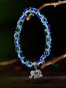 6pcs/set Fashionable Hamsa Hand Charm Evil Eye Decor Beaded Bracelet For Women For Daily Decoration