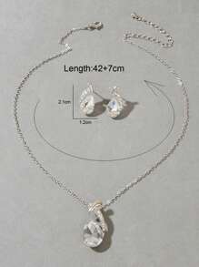 3入組方晶鋯石水滴裝飾首飾套裝 - 白色 - 查看 4