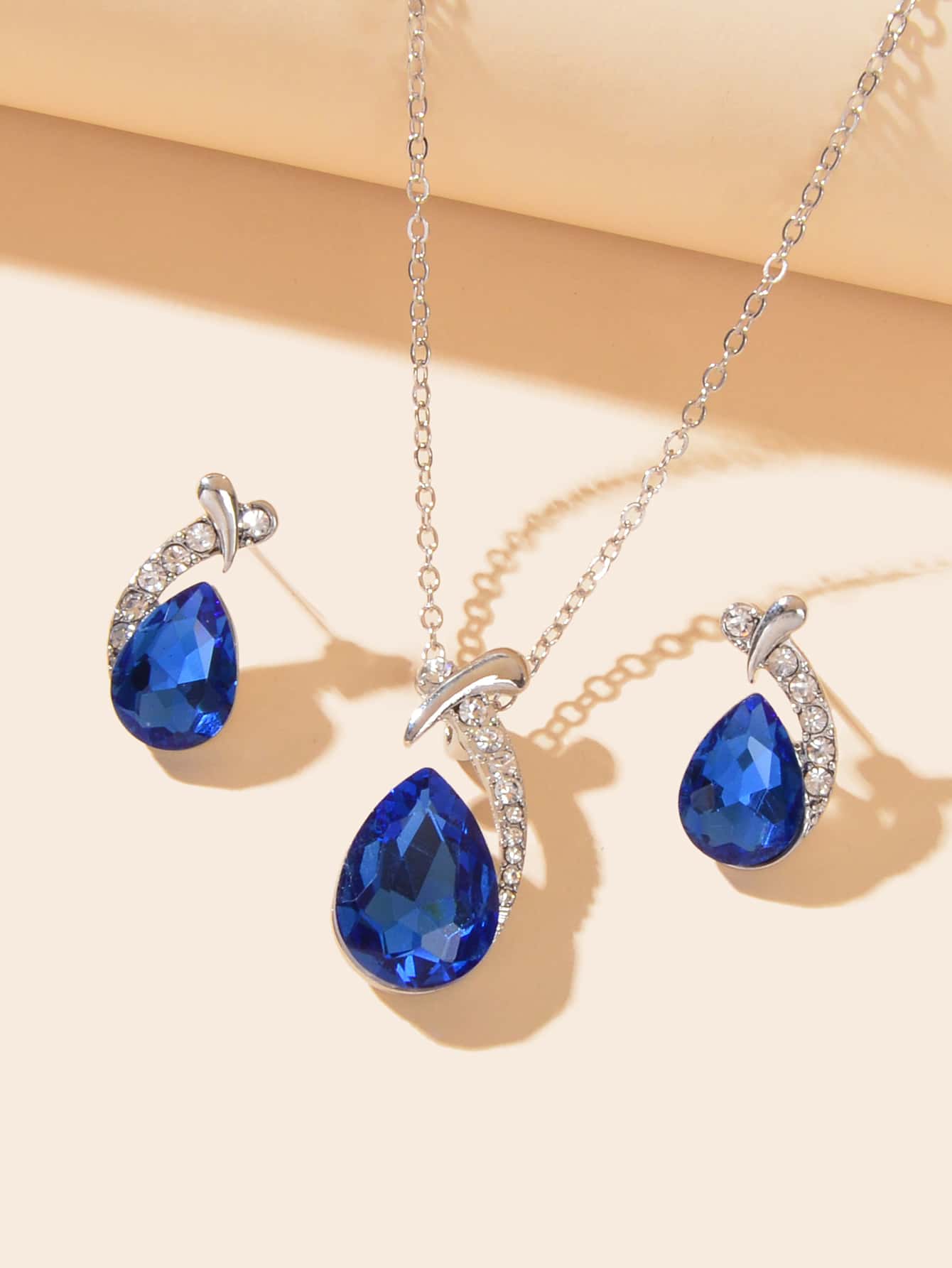 3 Cái/bộ Quyến Rũ Đính Đá Cubic Zirconia Hình Giọt Nước Trang Trí Bộ Trang Sức Dành Cho Nữ Trang Trí Hàng Ngày - Màu xanh lam - Xem 1