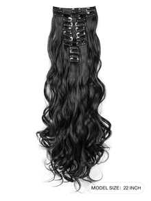12 cái kẹp trong phần mở rộng tóc tổng hợp xoăn dài - màu đen - Xem 2
