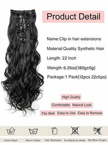 12 cái kẹp trong phần mở rộng tóc tổng hợp xoăn dài - màu đen - Xem 3
