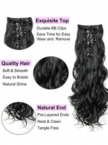 12 cái kẹp trong phần mở rộng tóc tổng hợp xoăn dài - màu đen - Xem 5