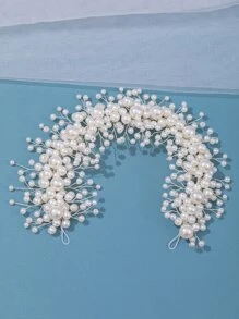 1件装女士仿珍珠装饰优雅新娘头饰，适合婚礼派对复古头饰。情人节配饰 - 白色 - 查看 4