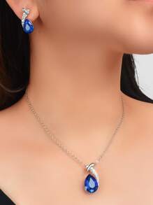 3 Cái/bộ Quyến Rũ Đính Đá Cubic Zirconia Hình Giọt Nước Trang Trí Bộ Trang Sức Dành Cho Nữ Trang Trí Hàng Ngày - Màu xanh lam - Xem 2