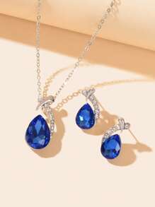 3 Cái/bộ Quyến Rũ Đính Đá Cubic Zirconia Hình Giọt Nước Trang Trí Bộ Trang Sức Dành Cho Nữ Trang Trí Hàng Ngày - Màu xanh lam - Xem 3