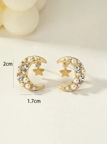 Rhinestone & Faux Pearl Decor Moon Shape Stud Earrings - Multicolor - View 3