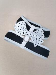 1入組波點圖案蝴蝶結裝飾寵物背帶和1条皮带適用於狗狗和貓適用於戶外 - 黑與白 - 查看 15