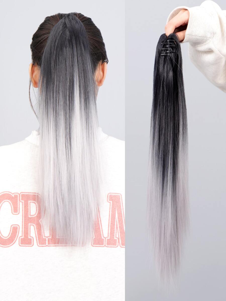 Medium Straight Ponytail Synthetic Hair Extension With Claw - Two-Tone - View 1