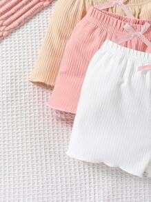Baby Girl 3pcs Bow Front Lettuce Trim Shorts - Multicolor - View 3