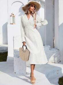 SHEIN Frenchy Đầm màu trơn Thanh lịch - trắng - Xem 3