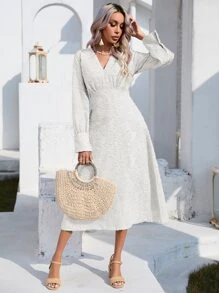 SHEIN Frenchy Đầm màu trơn Thanh lịch - trắng - Xem 4