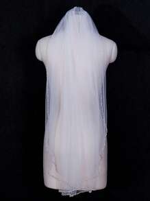 1 件手工串珠水晶新娘面纱短款珍珠装饰发梳和串珠边缘女士秋装 - 米色 - 查看 4