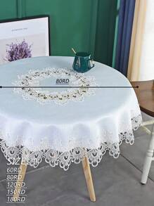 1pc Floral Embroidered Tablecloth - White - View 2