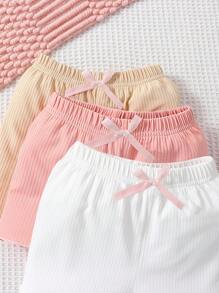 Baby Girl 3pcs Bow Front Lettuce Trim Shorts - Multicolor - View 4