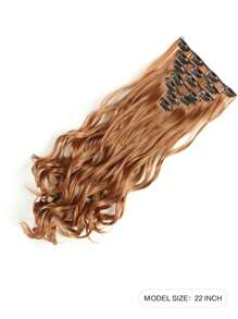 22英寸夹式接发，长款波浪卷发，7片装，隐形夹式加厚假发片，黑色，柔软全头合成纤维，女士适用 - 珊瑚橙 - 查看 2