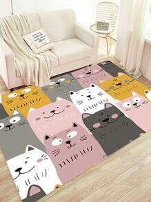 1入組卡通圖案地板地毯可愛家用滌綸防滑地毯 - 粉色 - 查看 1