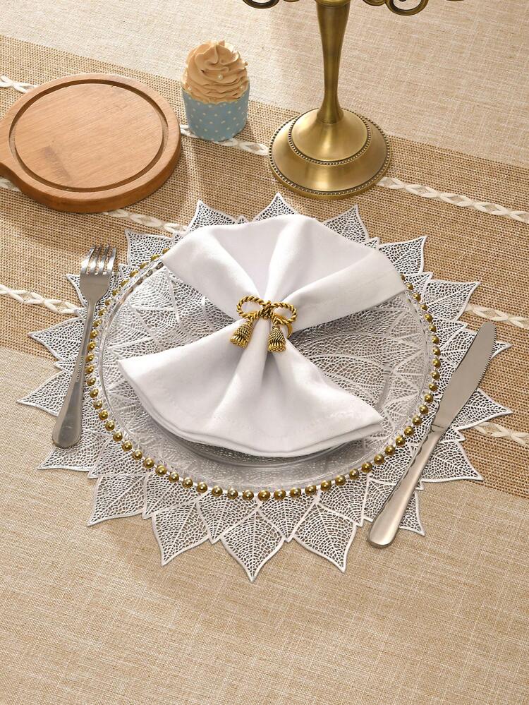 2pcs/set Hollow Out Leaf & Flower Design Pvc Table Mat And Cup Mat, Washable,easy To Clean, Anti-skid, Heat-resistant, Suitable For Dining Table, Sweet Home Decoration, Elegant Table Mat, Pvc Table Mat, Perfect For Kitchen Table Setting And Holiday Wedding Decorations