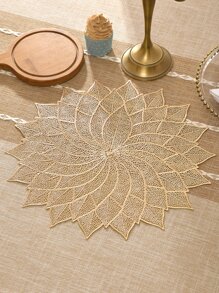 2入組銀色空心葉子和花卉圖案pvc餐墊和杯墊,可水洗,易清潔,防滑,耐高溫,優雅就餐桌面佈置,廚房桌墊,節日婚禮裝飾 - 金色 - 查看 1