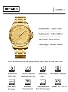 1pc Men's Party Gold-Tone Rhinestone Waterproof Luminous Quartz Wrist Watch