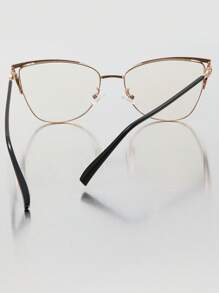 1pc Stainless Steel Cat Eye Design Rhinestone Hollow Vintage Spring Legs Eyeglasses, Glasses Suitable For Various Face Shapes - Multicolor - View 2