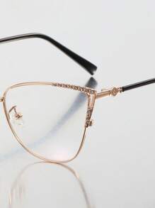 1pc Stainless Steel Cat Eye Design Rhinestone Hollow Vintage Spring Legs Eyeglasses, Glasses Suitable For Various Face Shapes - Multicolor - View 5