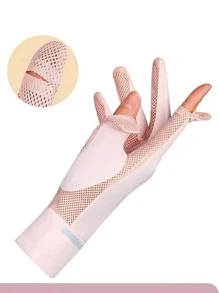 1 đôi găng tay chống nắng thoáng khí họa tiết chữ cái dành cho nữ, dùng cho mùa hè - Hồng - Xem 2