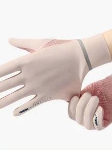 1 đôi găng tay chống nắng thoáng khí họa tiết chữ cái dành cho nữ, dùng cho mùa hè - Hồng - Xem 4