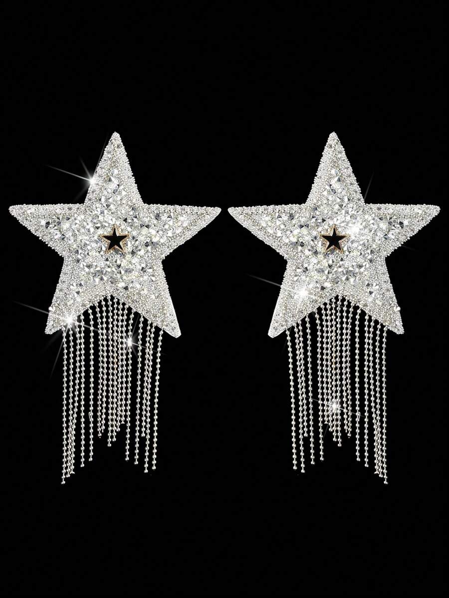 1pair Star Pattern Rhinestone Nipple Cover, For Rave