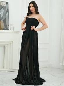 Missord V Bar Mesh Tube Dress - Black - View 7