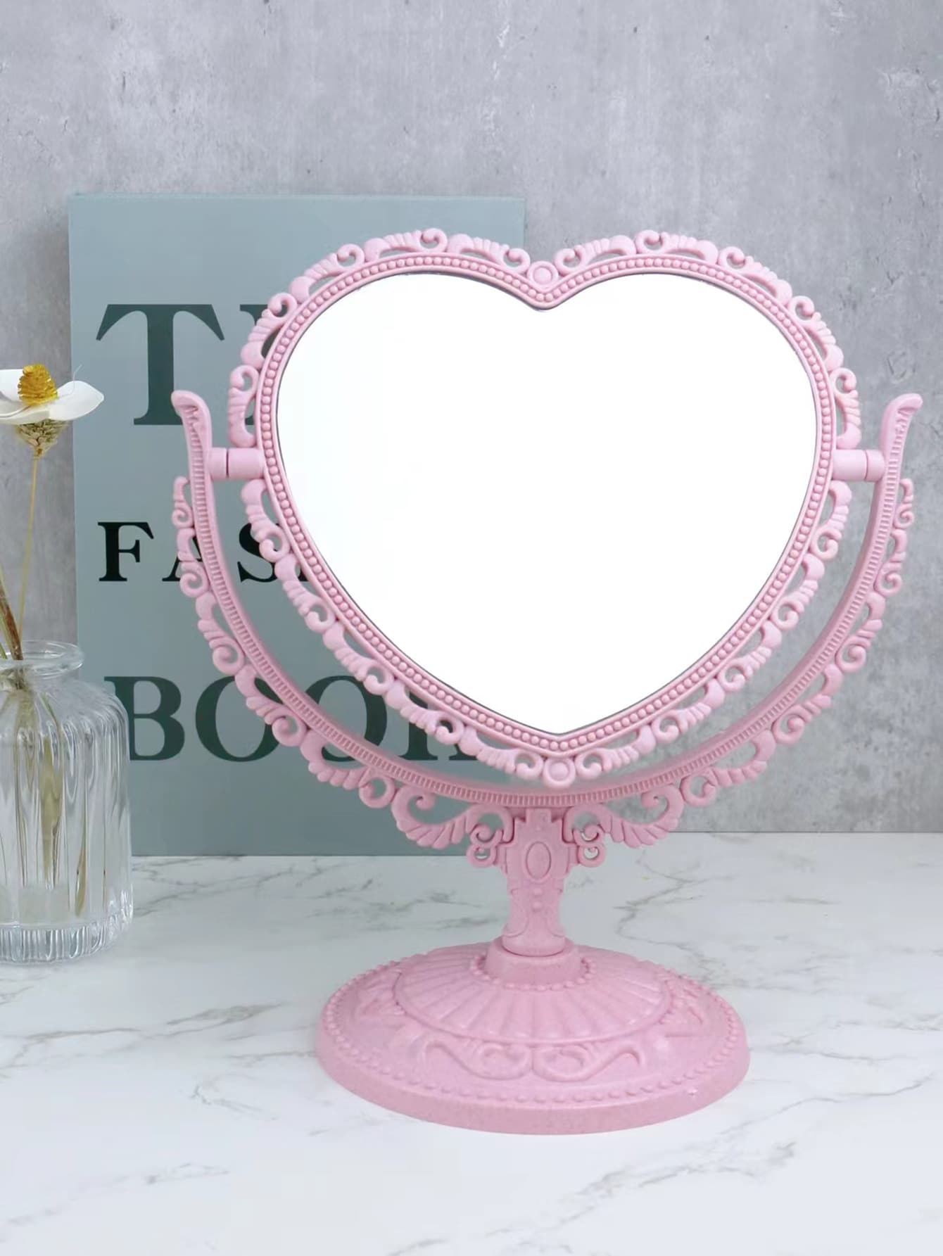 桌面心形鏡子Y2K式化妝鏡 - 粉色 - 查看 1