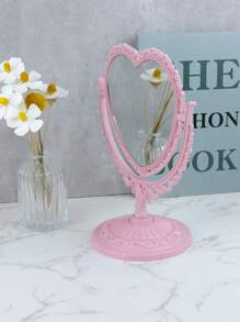 桌面心形鏡子Y2K式化妝鏡 - 粉色 - 查看 3