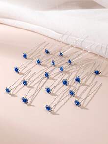 20入組女士水鑽花朵裝飾奢華髮夾用於髮飾 - 寶藍色 - 查看 2