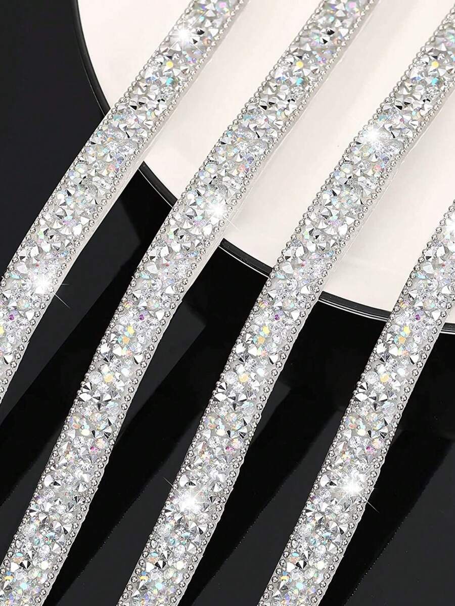 1pc ABS Adhesive Webbing, Rhinestone Decor DIY Webbing For Garment Decoration - Clear - View 1