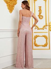 One Shoulder Sequin Wide Leg Jumpsuit