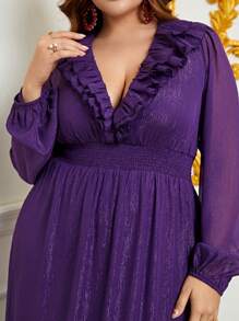 Plus Plunging Neck Ruffle Hem Dress - Purple - View 4