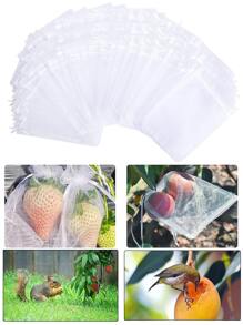 20pcs Solid Color White Plant Grow Bag, PP Drawstring Plant Support Mesh Bag For Home - White - View 1