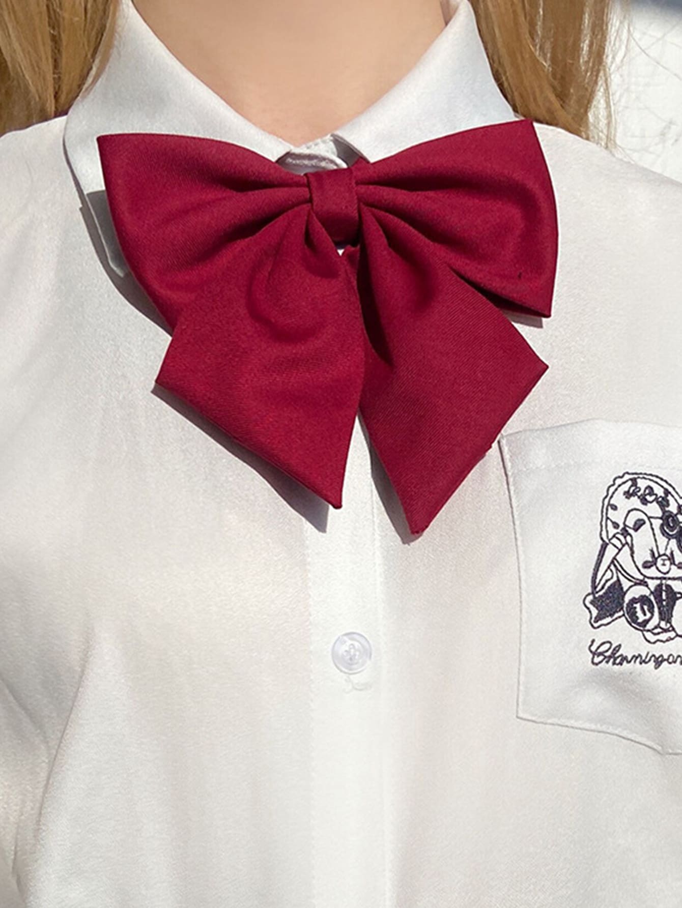 1 chiếc cà vạt thắt nơ phong cách Preppy cho nữ - Đỏ - Xem 1