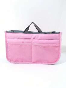 Small Size Portable Purse Insert Storage Bag, Versatile Travel Organizer Bag Insert Cosmetic Bag With Multi-Pockets Bag Divider - Pink - View 8