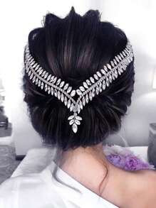 1 dây buộc tóc cô dâu sang trọng bằng kim cương giả dành cho tiệc cưới Boho - Bạc - Xem 2