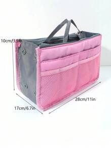 Small Size Portable Purse Insert Storage Bag, Versatile Travel Organizer Bag Insert Cosmetic Bag With Multi-Pockets Bag Divider - Pink - View 7