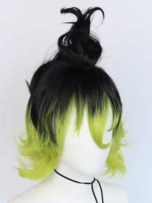 1pc Short Curly Cosplay Synthetic Wig With Bangs & 1pc Wig Cap - Multicolor - View 5