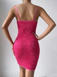 SHEIN Allurite Ruffle Trim Tulip Hem Lace Cami Bodycon Dress - Hot Pink - View 2