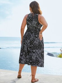 SHEIN Holidaya 大碼佩斯利印花吊帶上衣和半身裙