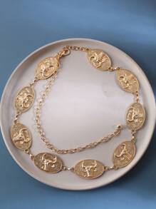 1入組女士黃牛頭細節橢圓裝飾復古鏈條腰帶 - 金色 - 查看 4