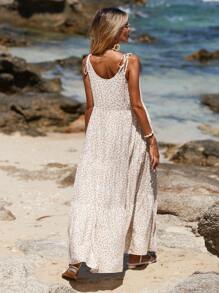 Breezaya Vestido de tirantes con estampado floral de hombros con cordón bajo a capas - Albaricoque - Ver 2