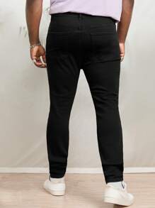 GENTILAND Men Plus Ripped Skinny Jeans - Black - View 2